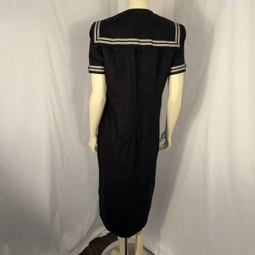 Vintage 90s Jessica Howard Petite Black Linen Blend Sailor Midi Dress Nautical P - Picture 7 of 16